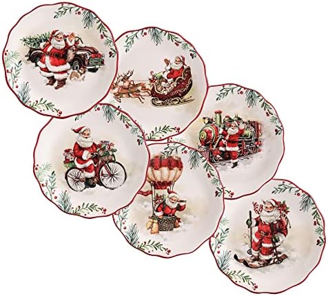 Bico Santa On The Way Scalloped Appetizer Plates Set of 6, 6 Inch Small Ceramic Dessert Plates for Snacks, Salad, Tablescape, Microwave and Dishwasher Safe, Gift for Housewarming and Thanksgiving by Bico