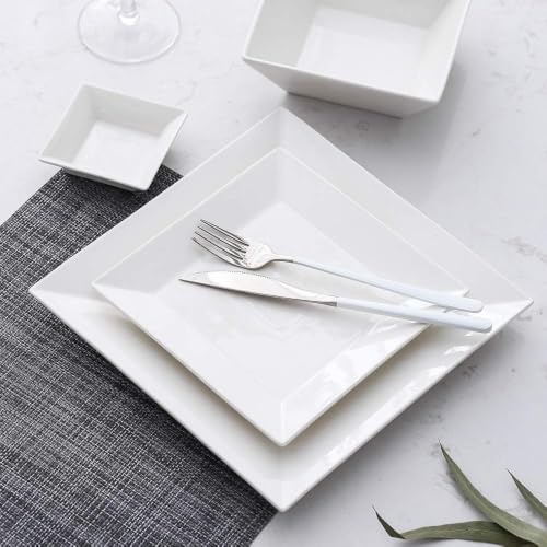 Porlien Classic 24-piece Square Dinnerware Set for 6, Off-white Square Plates and Bowls - Image 5