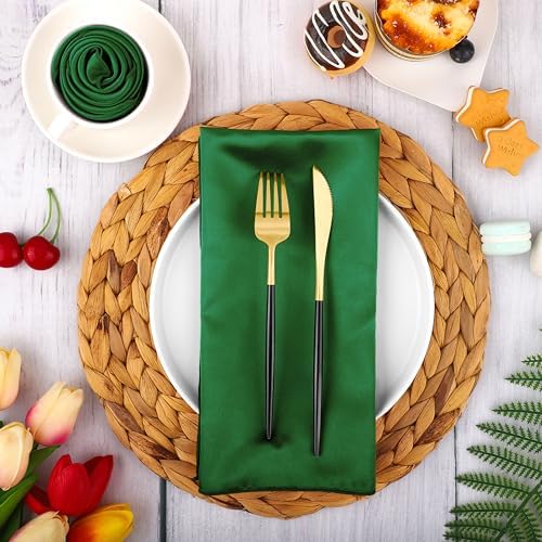 ANECO 16 Pack Square Satin Napkin Bright Silk Table Napkin Soft Smooth Fabric Table Napkin for Wedding Banquet Party Decoration, Forest Green, 20 x 20 Inch - Image 5