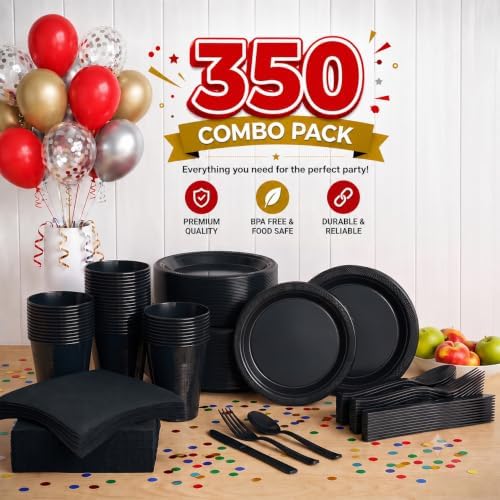 Exquisite 350 Pcs Black Plates and Napkins Party Supplies Plate Sets - Image 2