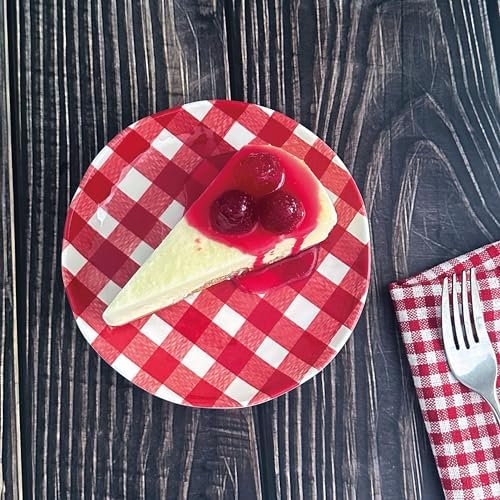 UP Gingham Melamine Round Dessert Plates, Small Serving Plates, for Appetizer, Snacks, and Side Dishes, Red, 6 Inch, Set of 4 - Image 3