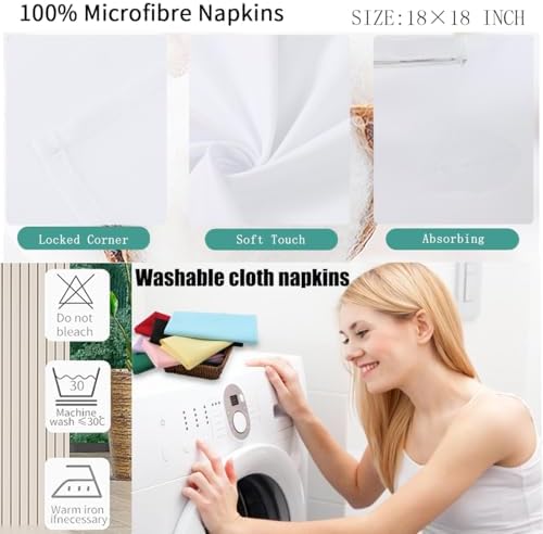 White Cloth Napkins Set of 8,18x18 inch,Formal Dinner Napkins,Made of 100% Microfibre,Washable Cloth Napkins,Good for Restaurant, Everyday use, Parties.(Snow White) - Image 3