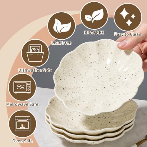 Small Dessert Plates Set of 4,Ceramic Dinner Plates 6 Inch for Appetizer, Fruits, Cake,Microwave Safe,Christmas Gift,Beige - Image 3