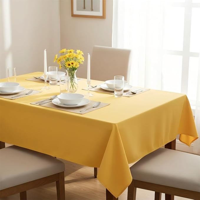 sancua Rectangle Tablecloth - 60 x 120 Inch - Stain and Wrinkle Resistant Washable Polyester Table Cloth, Decorative Fabric Table Cover for Dining Tables, Buffet Parties and Camping, Yellow
