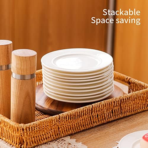 18 Pieces 6 Inch Porcelain Dessert Plates, Small Appetizer Dinner Plate, Round Dinnerware Sets, Scratch Resistant, Microwave, Oven, and Dishwasher Safe, White - Image 5