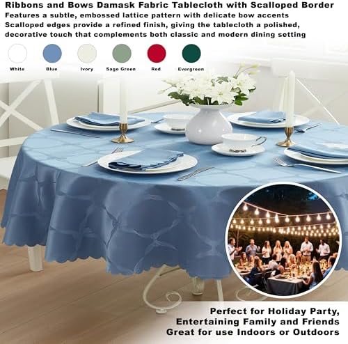 Newbridge Holiday Ribbons Bows Blue 60 x 84 Oval Tablecloth - Image 2