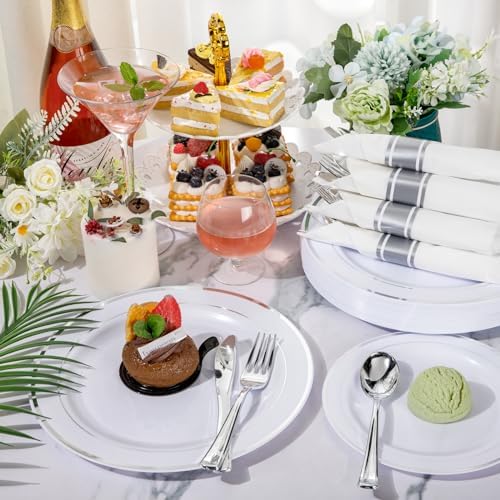 Supernal 30 Pack Pre Rolled Silver Plastic Silverware, Linen Napkin Set - Image 3