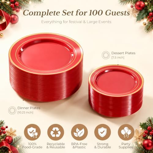 BESTVIP 200PCS Red with Gold Plastic Plate - Image 6