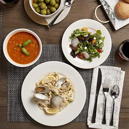 Tabletops Gallery Embossed White Porcelain Round Dinnerware - Bloom 12 Piece Dinnerware Set - Image 2