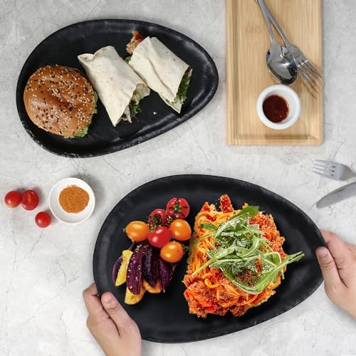 TP Melamine Serving Platters Set of 2, 12" and 14" Oval Serving Trays for Food, Fruits, Snacks, Appetizers and Desserts, Lightweight Plates Set for Home Parties Indoors & Outdoors, Black - Image 4