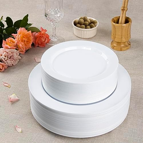 SETUP 100-Piece White Plastic Dinnerware Set – 50 10.25" Dinner & 50 7.5" Salad Plates – Heavy-Duty Disposable for Weddings, Catering, Parties - Image 5