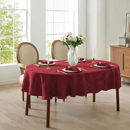 Newbridge Barcelona Damask Fabric Tablecloth, 60 x 84 Inch Oval, Burgundy – No Iron, Soil Resistant Table Cover for Dining, Parties and Holidays - Image 2