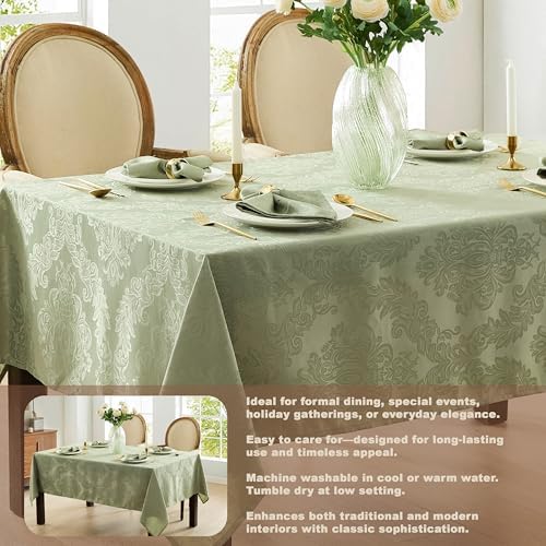 Newbridge Barcelona Damask Fabric Tablecloth, 60 x 144 Inch Rectangle, Sage Green – No Iron, Soil Resistant Table Cover for Dining, Parties and Holidays - Image 6