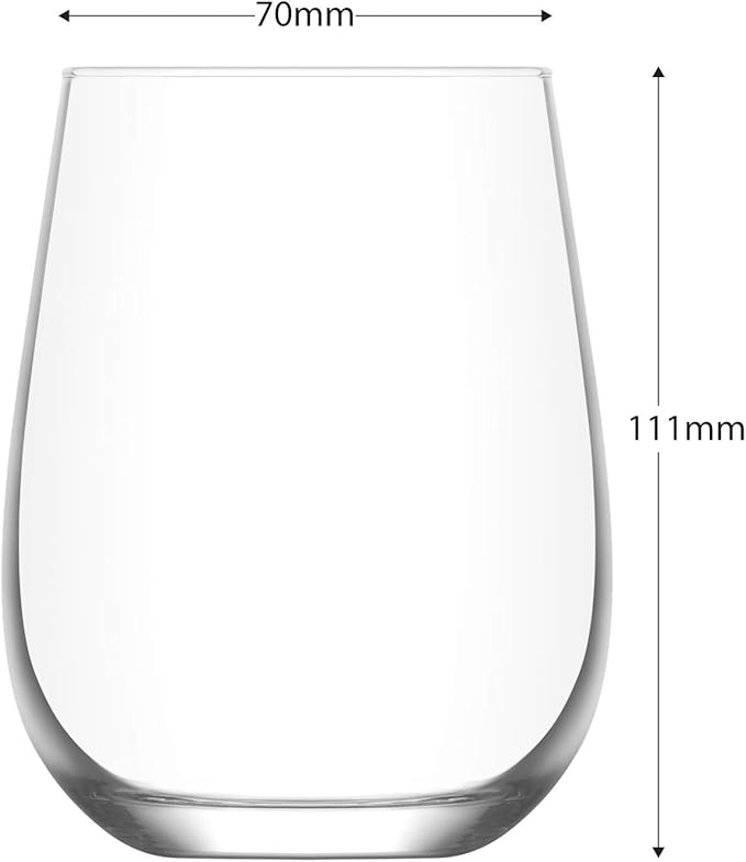 LAV 6x Clear 475ml Gaia Stemless Red Wine Glasses - Large Kitchen Water Gin Cocktail Party Glass Tumbler Goblets Set
