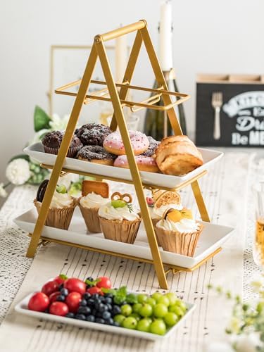 YHOSSEUN 3 Tier Serving Tray, 10+12+14 Inch Serving Platters and Tray, Gold - Image 4