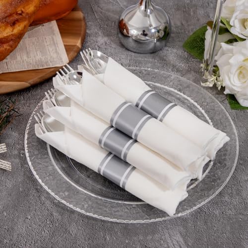 400PCS Silver Wrapped Silverware Set Disposable Hammered for Wedding - Image 5