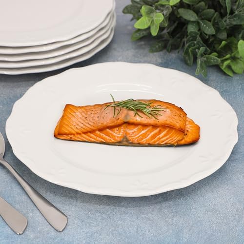 Elama Henryi 6 Piece Embossed Rim Detail Porcelain White Dinner Plate Set, Tableware Set, Serveware (6 Pc Dinner Plate) - Image 5
