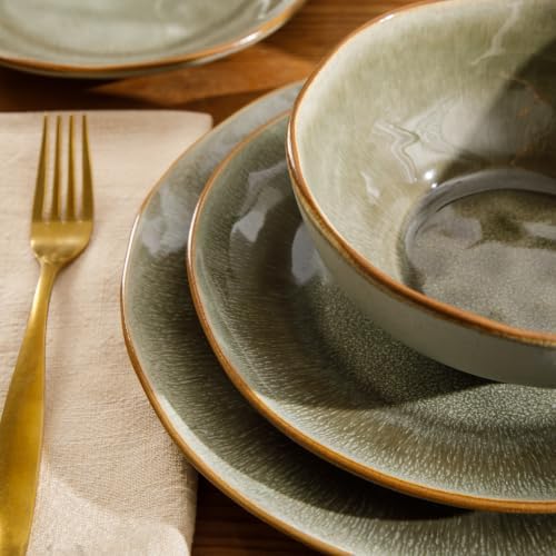 Gibson Elite Plates and Bowls Set, 12 Piece Dinnerware Set for 4, Sage - Image 3