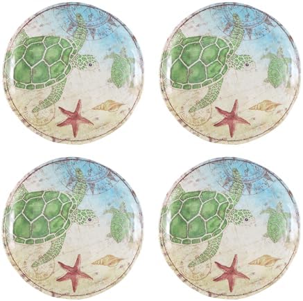 UP Sea Turtle Melamine Round Dessert Plates, Small Serving Plates, for Appetizer, Snacks, and Side Dishes, Multicolor, 6 Inch, Set of 4 by UPware