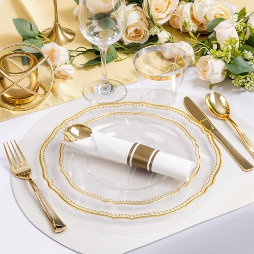 Hioasis 350 Pcs Clear Gold Plastic Plates for Wedding & Party - Image 3