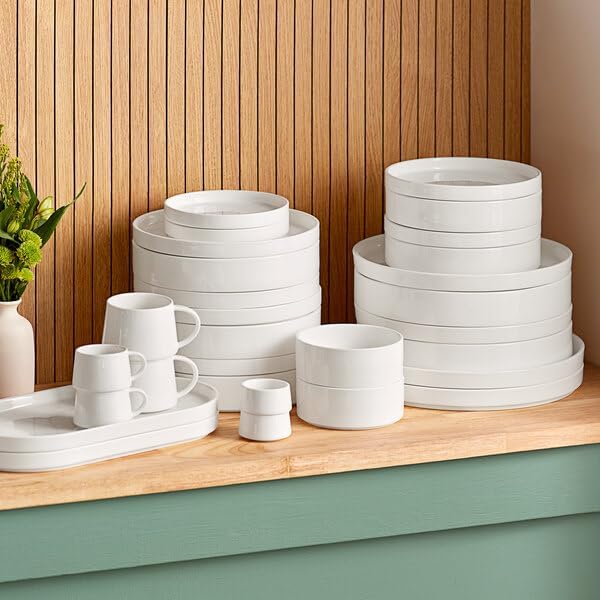 Lore Bright White Porcelain Deep Plate, 9 1/4 Inch, Raised Rim, Dishwasher Safe, Stackable, 12 Case, Glossy Finish
