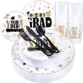 Liacere 150PCS Graduation Plastic Plates - Disposable Black and Gold, Graduation Party include 50Plates 25Knives 25Forks 25Spoons 25Cups by Liacere