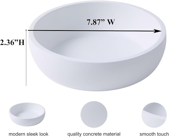 Aotea Crafts 7.9" Large White Key Bowl for Entryway Table Decor - Modern Concrete Sturdy Decorative Key Holder Bowl for Keys