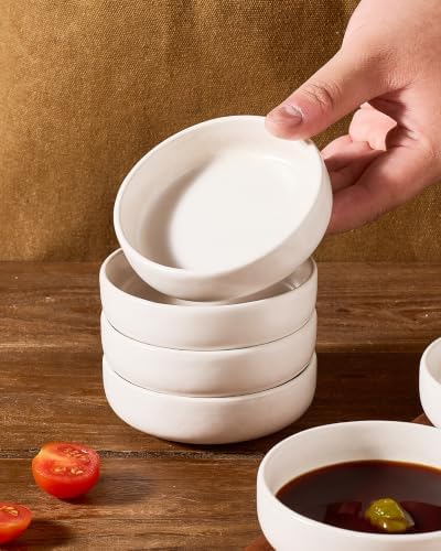 famiware Ceramic Soy Sauce Dish, 4oz Dipping Bowls Set of 6, Matte White - Image 6