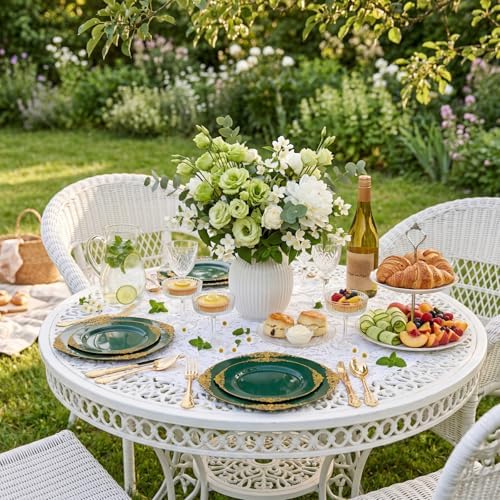 125PCS Green and Gold Plastic Plates for Wedding and Party - Image 5