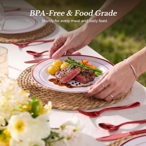 Goodluck 250 PCS Red Rim Plastic Plates and Cutlery Set for 50 Guests - Image 5