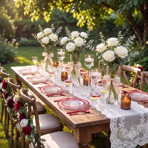 I00000 700Pcs Clear Red Plastic Plates,Disposable Dinnerware for 100 Guests - Image 3