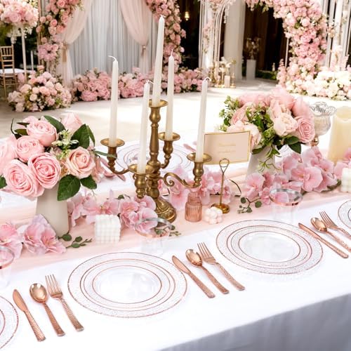 Ciaell 150PCS Rose Gold Plastic Plates – Disposable Plates with Rose Gold Plastic Silverware include 50Plates, 25Forks, 25Knives, 25Spoons, 25Cups for Wedding & Party (Pack of 2) - Image 5