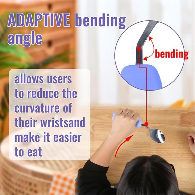 Adaptive Utensils Angled Spoon and Fork for Hand Tremors Parkinsons,Weighted Utensils with Non-Slip Easy Grip Handles for Independent Eating (1pcs Spoon+1pcs Fork=2 pcs,Purple,Left Hand)