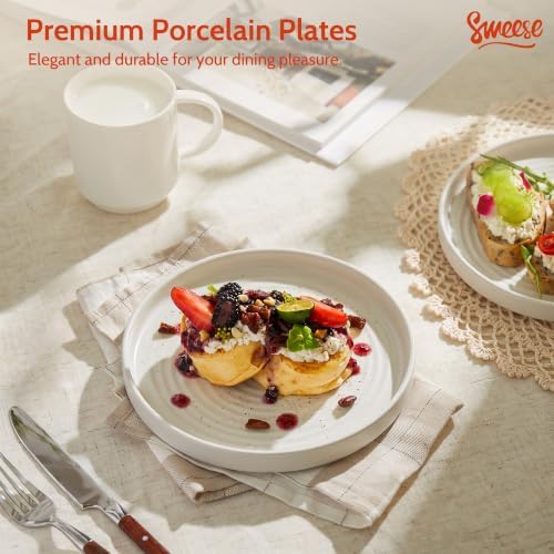 Sweese Porcelain Flat Dessert Plates Set of 6-7.8 in Salad White Plates - Image 4