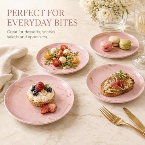 7.5-Inch Ceramic Salad Plates Set of 6, Pink and Gold Marble - Image 6