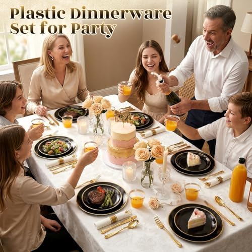 Black Gold Dinnerware Set Disposable Plates for 175PCS 25 Guests - Image 5