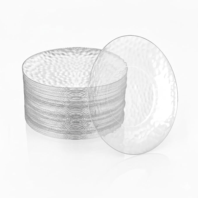 R-kay 100 Pack Silver Plastic Plates - 6 Inch Hammered Silver Rimmed Sturdy, Durable And Extra Heavy duty Silver Plastic Dessert Plates Disposable - Appetizer Plates Disposable For All Occasions
