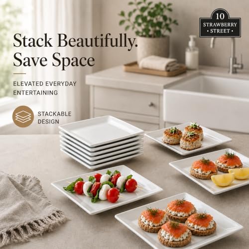 10 Strawberry Street Ceramic Simply White 6" Square Appetizer Plate, Set of 6 - Image 4