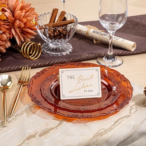 U-QE 100PCS Amber Plastic Plates - Clear Brown Plastic Plates - Image 7