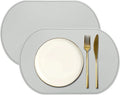 uxcell 2 Pcs Oval Silicone Placemat, 15.4" x 10.4" Non-Slip Washable Table Placemats Heat Resistant Waterproof Mat with High Edge for Table Kitchen Desk Protection, Light Gray