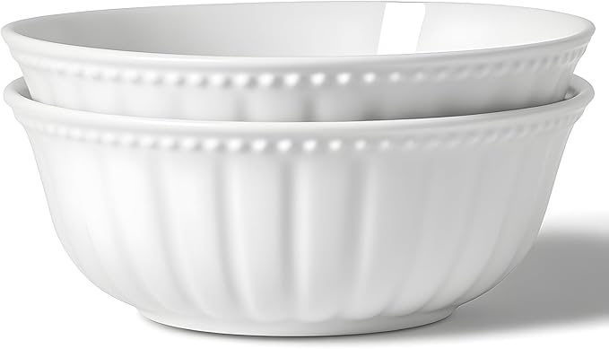 HOMBENE Pasta and Salad Bowls,8.5 Inch Serving and Soup Bowl Set, Microwave and Dishwasher Safe, Set of 2, White, Kitchen Plates and Bowls Set