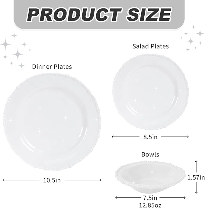 White Pearl Melamine Dinnerware Set, 12-Piece Plastic Dinner Dishes Set, Service for 4 Unbreakable Kitchen Plates and Bowls Set