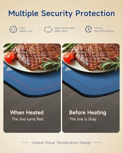 Food Warming Mat,7 Temp,4H Timer,Roll Heat Pad,Thermochromic Line - Image 4