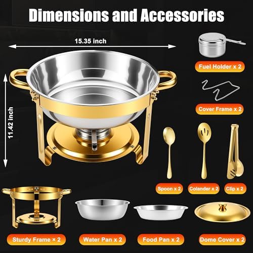 Chafing Dishes for Buffet 2Pack 4.5QT Round Stainless Steel Chafing Dish Set for Home Parties Catering Events Complete Buffet Warmer Set (Gold 2) - Image 7