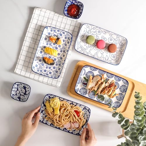 Selamica Ceramic Rectangular Salad Plates Set, Dinner Plate 9.4 Inch Dessert Plates for Party Entertaining, Small Serving Plates for Appetizers, Sushi, Fruit, Set of 4, Vintage Blue - Image 6