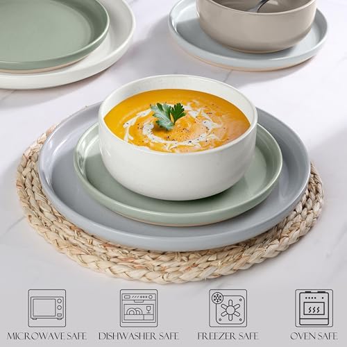 LIANYU 12 Piece Ceramic Dinnerware Set, Stoneware Dinner Dish Set for 4, Kitchen Modern Dishware Plates and Bowls, Scratch Resistant, Assorted Colors - Image 5