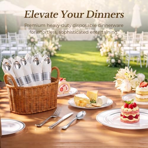 Goodluck 50 Pack Pre Rolled Silver Plastic Silverware with Napkins - Image 5