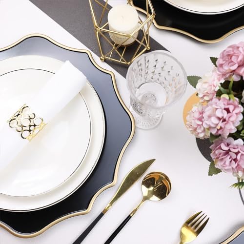 Black Chargers for Dinner Plates, 13 Inch Scalloped Plastic Decorative Table Charge Service Plates Set of 6 for Wedding, Holiday, Thanksgivng, Christmas - Image 5