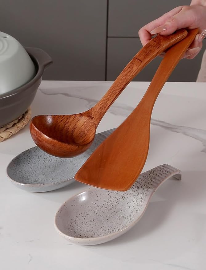Utensil Rest for Multiple Utensils, Ceramic Heat-Resistant Spoon Holder for Stove Top - Kitchen Spoon Holder for Ladles & Tongs, Farmhouse Kitchen Décor, Christmas White Pitting