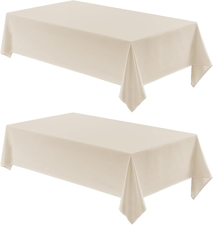 2 Pack Rectangle Tablecloth, 52x70 inch, Water Resistant Wrinkle Free Linen Textured Table Cloth Washable, Decorative Fabric Table Cover for Dining, Party and Camping, Beige